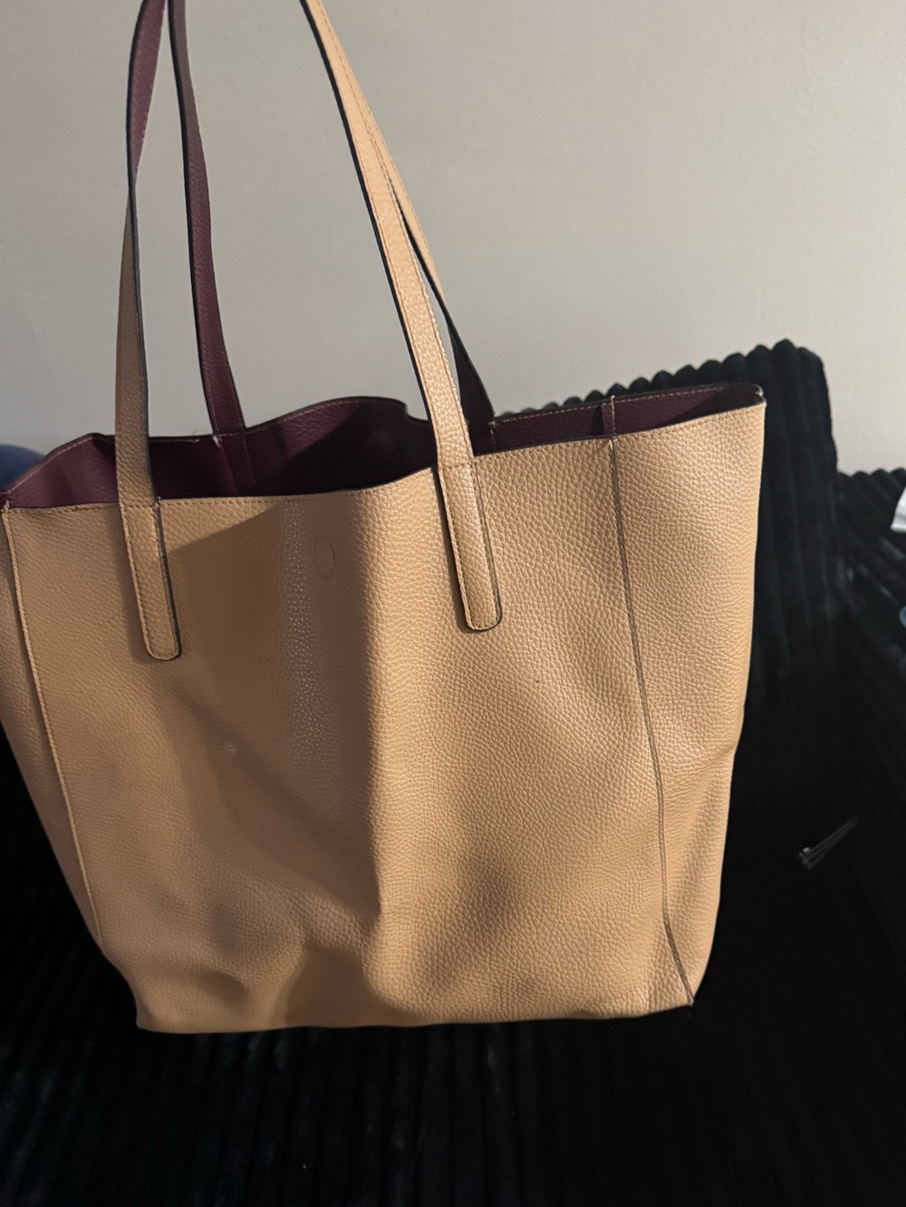 Reversible Tan Tote with Burgundy Interior - Everyday Carry